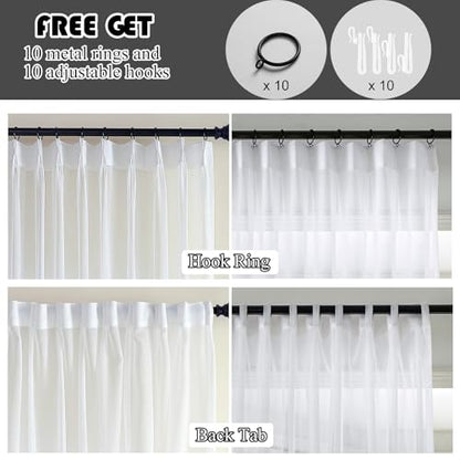 Pinch Pleated White Sheer Curtain & Drape 84 Inches Long Sliding Glass Door - color: Bright White, size: 50"W x 84"L (Pack of 1)