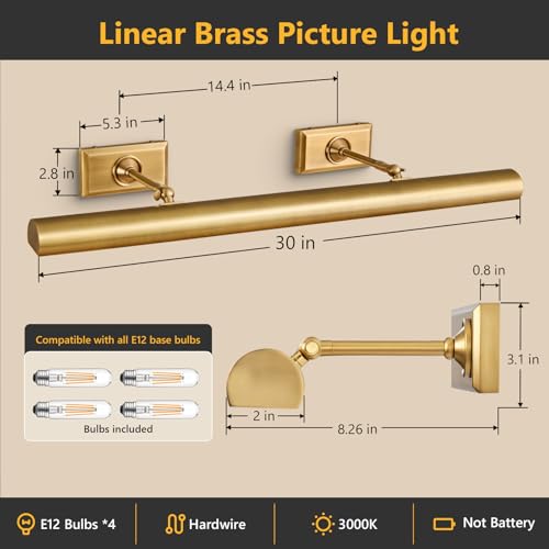 30 inch Picture Lights for Wall Hardwired Brass Picture Light - color: Brass, size: 30in