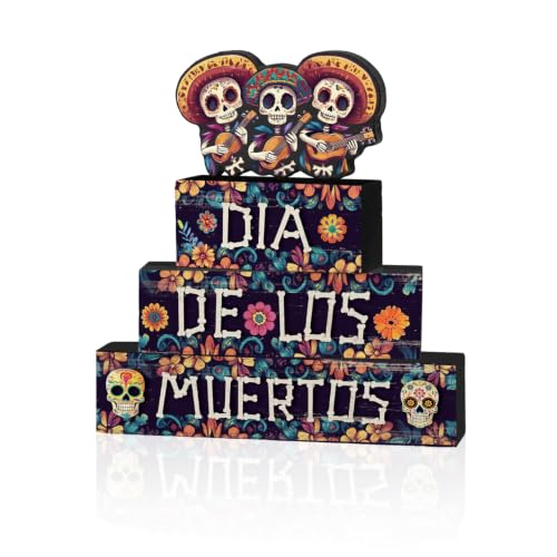 Smile Dia de los Muertos Wooden Block Decor - style: Muertos