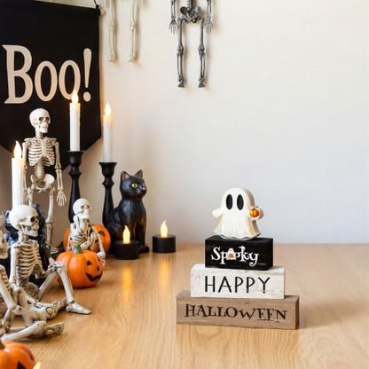 Smile Halloween Wooden Block Decor Set Ghost Pumpkin Spooky Tabletop Signs - style: Halloween Ghost
