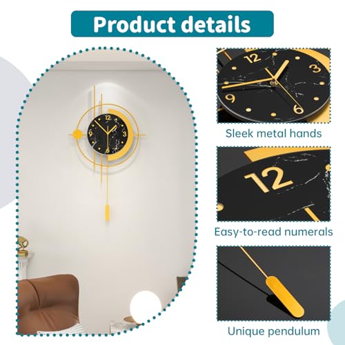 Large Modern Wall Clocks for Living Room Gold Silent Analog Clock - style: Antique