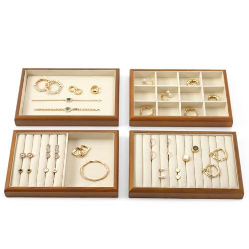 Oirlv Wood Ring Display Tray - color: Cream, size: 5 slot