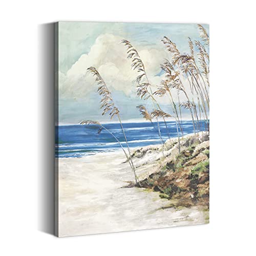 Dream Land Beach Abstract Canvas Wall Art: Ocean Sand Dunes Grass Landscape Painting Prints Pictures Works Modern Coastal Nature Reed Botanical Seascape Minimalist Artwork for Bedroom Office Family - color: Seagrass, size: 16"L x 11"W