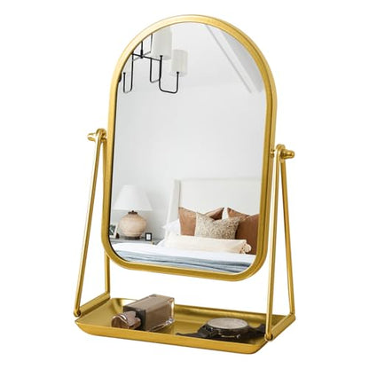Desk Mirror, Arch Makeup Vanity Standing Mirror with Tray, Gold - color: Arched-gold