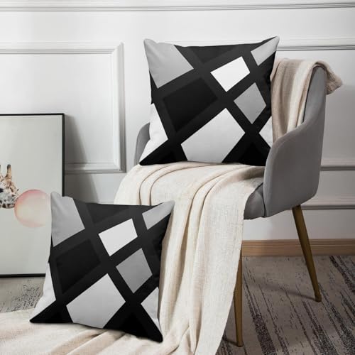 Emvency Throw Pillow Covers Set of 2, 18 x 18 Inch, Stripes Retro Black - color: Black and Grey 2, size: 18" x 18" (Pack of 2)