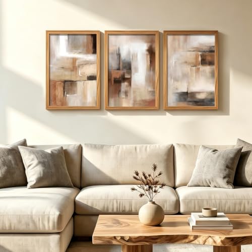 LYYGLYY 3Pcs Wood Framed Brown and Black Canvas Wall Art 16x24 Inches - color: Wood Frame Abstract Brown, size: 16x24 Inches