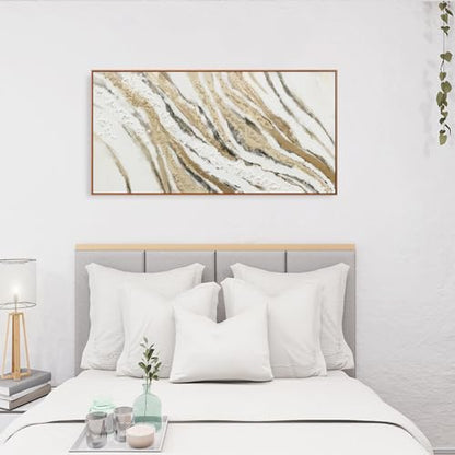 Framed White Gold Textured Abstract Canvas Wall Art For Living Room 20"X40" - color: Gold, size: 40"L x 20"W