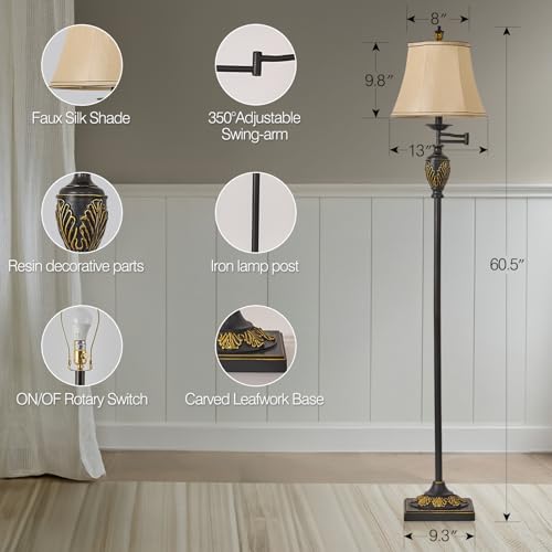 Traditional Floor Lamp with 350° Swing Arm,3 Color Temperatures,Black Gold - color: Black Gold-11
