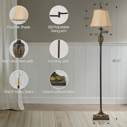 Traditional Floor Lamp with 350° Swing Arm,3 Color Temperatures,Black Gold - color: Black Gold-11