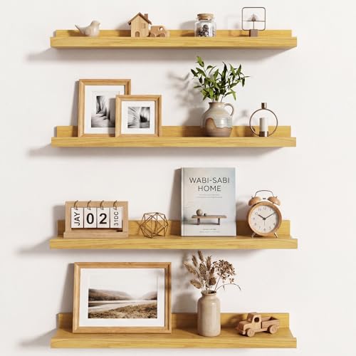 Axeman Picture Ledge Shelf, 24 Inch Oak Floating Shelves Set of 4 - color: Oak, size: 24 Inch