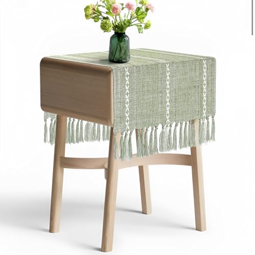 Boho Table Runner Short 15.7 x 36 inch, Spring Sage Green Coffee Table Cover, Green Linen Small Table Cloth, Dresser Runner Scarf for Nightstand, Bedside End Table, Rustic Farmhouse Summer Home Decor - color: Sage Green, size: 36 inch