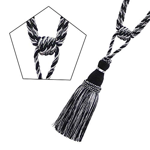 BEL AVENIR 2 Pack Curtain Tiebacks Tassel Drapery Tie-Backs Rope Holdbacks - color: Mix Black, size: 2 Pack