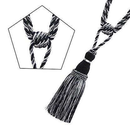 BEL AVENIR 2 Pack Curtain Tiebacks Tassel Drapery Tie-Backs Rope Holdbacks - color: Mix Black, size: 2 Pack