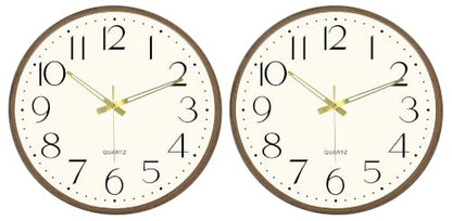 2 Pack 14 Inch Wall Clock, Silent Analog Clock Battery Operated - color: Brown Wood Grain, size: 14In-2Pcs