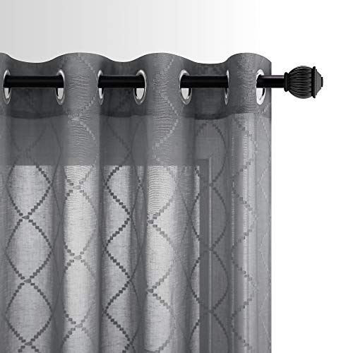 KOUFALL Grey Diamond Pattern Linen Like Sheer Curtain 52 x 63 Inch Length for Study Room Setting Room Quatrefoil Lightweight Home Decor Drapes Grommet Window Curtains for Bedroom 1 Pair - color: Grey, size: 52"W x 63"L (Pack of 2)