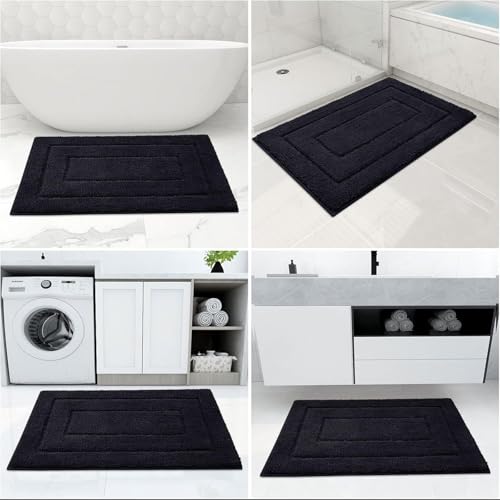 Buganda Microfiber Bathroom Rugs 47x20, Soft Shaggy Absorbent Bath Rugs - color: Black, size: 47" X 20"