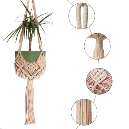 2 Pack Macrame Hanging Planters, Caramel - color: Caramel