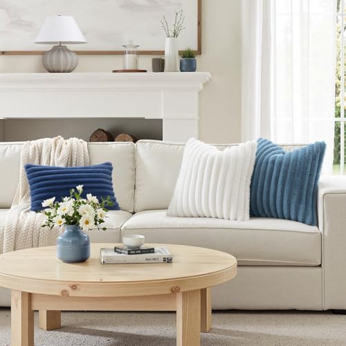 MIULEE Faux Fur Decorative Euro Sham Pillow Covers 24x24 Grey Blue 2 Pack - color: Blue Grey, size: 24" x 24" (Pack of 2)