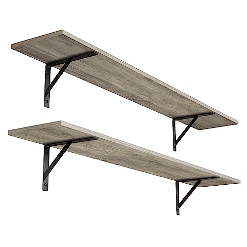 DINZI LVJ Long Wall Shelves, 47.3Inch Wooden Floating Shelves with Brackets - color: Grey Wash, size: 47.3 Inch