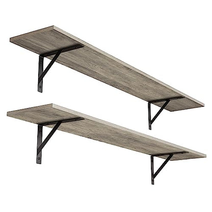 DINZI LVJ Long Wall Shelves, 47.3Inch Wooden Floating Shelves with Brackets - color: Grey Wash, size: 47.3 Inch