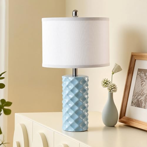 Star Diamond Ceramic Table Lamps Set of 2 - Sky Blue Nightstand Lamps 23" - color: Sky Blue
