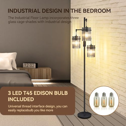 Dimmable Black Crystal Standing Farmhouse Tree Floor Lamp for Living Room - size: 66 inch Tall Black