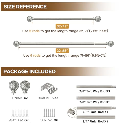 KAMANINA Curtain Rods for Windows 48 to 84 Inch, Heavy Duty, Antique Silver - color: Antique Silver, size: 48-84"