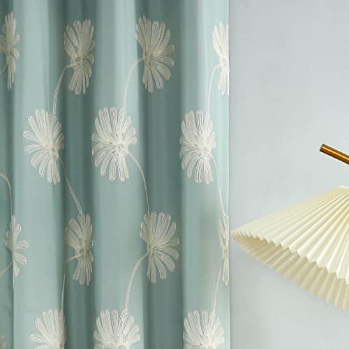 VOGOL Floral Embroidered Grommet Curtains, 52 x 96, 2 Panels, Blue - color: C2, size: 52"W x 96"L (Pack of 2)