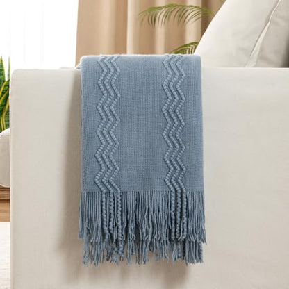 MIULEE Dusty Blue Knitted Boho Throw Blanket for Couch 50"x60" - color: Dusty Blue, size: 50" x 60"