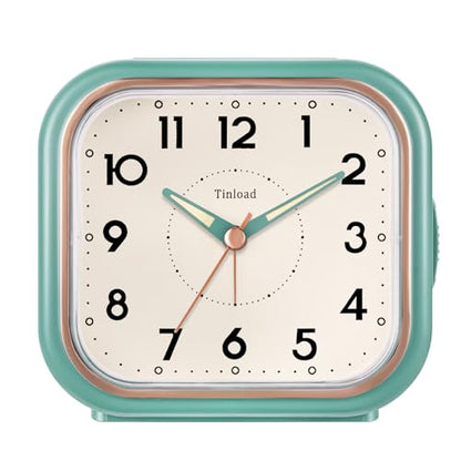 Tinload 4.3" Vintage Retro Analog Alarm Clock, Super Silent Non Ticking Clock with Manual Light, Snooze, Battery Operated, Simply Design, for Living Room, Bedroom, Bedside, Desk(Green) - style: Green-RoseGold