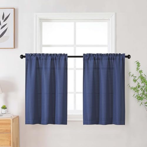 Blue Short Window Curtains Tier 2 Panels Set 30 Inch Drapes - color: Blue, size: 30"W x 30"L (Pack of 2)