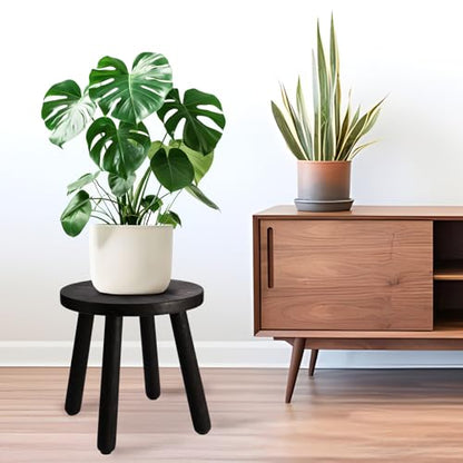 Round Solid Wooden Stool,Plant Stand,Step Stool,Black,10" H - color: Black, size: 10inch