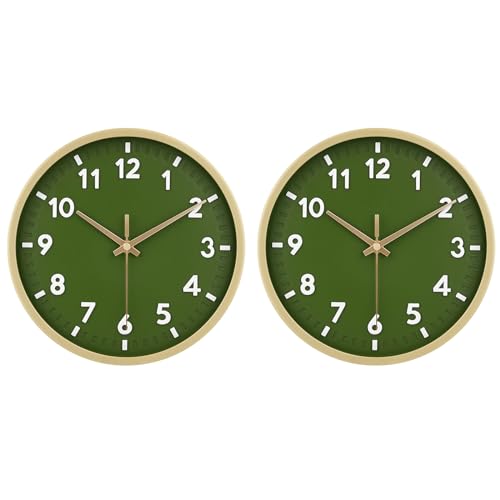 HIPPIH 10 Inch Wall Clock, 2Pack Silent Non Ticking Battery Operated Clocks - color: Green, size: 10 inches