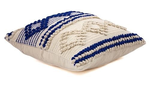 TreeWool 100% Cotton Woven Throw Pillow Cover (Pack of 1, 18" x 18", Blue) - color: Blue