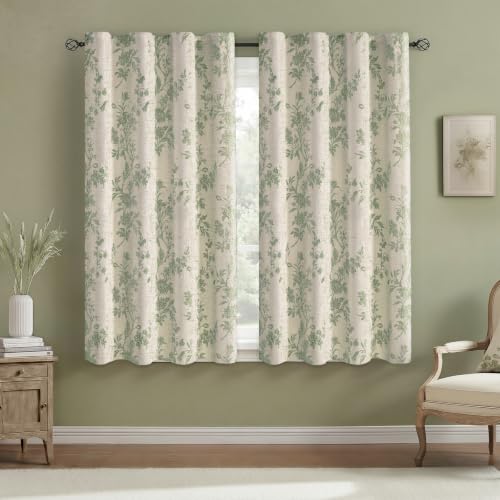 Sage Green Boho Floral 100% Blackout Curtains 63 Inch 2 Panels - color: Sage Green, size: 52"W x 63"L (Pack of 2)