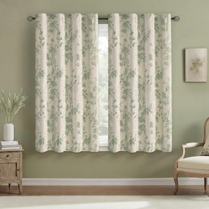 Sage Green Boho Floral 100% Blackout Curtains 63 Inch 2 Panels - color: Sage Green, size: 52"W x 63"L (Pack of 2)