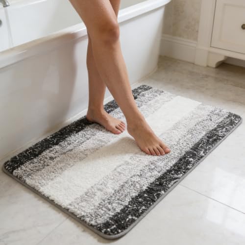 Gradient Gray Bath Mat, Soft Microfiber Water Absorbent Bath Rug with Non Slip TPR Backing, Machine Washable Bathroom Rug for Shower Tub Sink Bedroom Kitchen Indoor Home Decor 32x20 Inch - color: Gradient Gray, size: 31.5" x 19.7" (Rectangular)