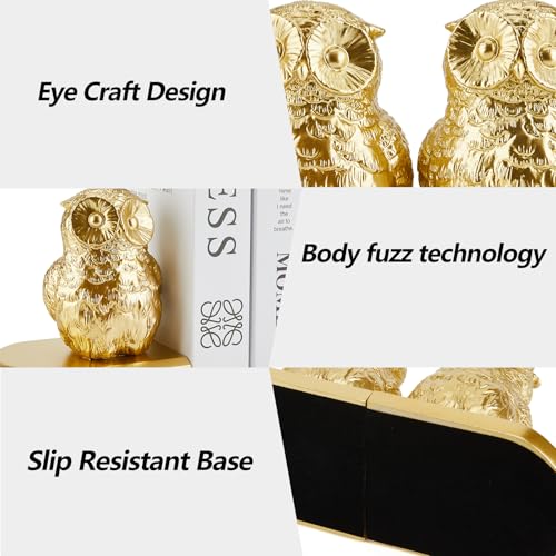 Book Ends, Bookends Gold Owl Bird, Kids Rooms, Non-Skid Bookend, Heavy Duty Resin Book Stopper for Books, Bookends for Shelves, Decorative Holder, Gift for Women, 9.05 * 3.7 * 4.72'' Gold