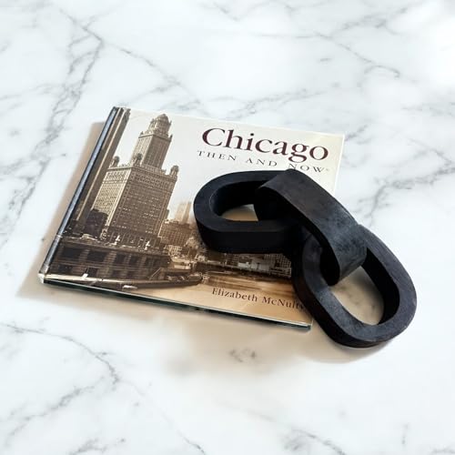 Mango Wood Chain Link Decor Set of 3 Linked Ovals Black Finish Modern Rustic Decorative Accent for Shelves, Coffee Tables, and Entryway Decor – 10.5" Total Length