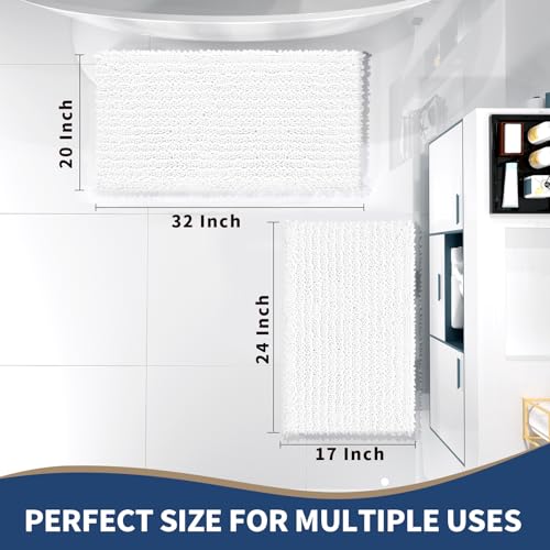Yimobra White Bathroom Rugs Sets 2 Piece, Super Absorbent Bath Mat Set - color: White, size: 32''x20''+24''x17''