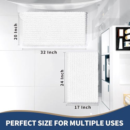 Yimobra White Bathroom Rugs Sets 2 Piece, Super Absorbent Bath Mat Set - color: White, size: 32''x20''+24''x17''