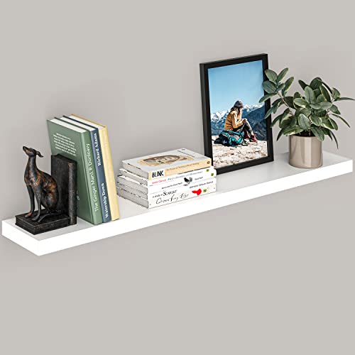 Ballucci Floating Shelf, 48" Wood Wall Shelf with Invisible Brackets for Bathroom, Living Room, Bedroom, Kitchen, Nursery, 8" Deep, White - color: White, size: 47.2 inches