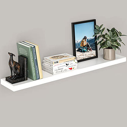 Ballucci Floating Shelf, 48" Wood Wall Shelf with Invisible Brackets for Bathroom, Living Room, Bedroom, Kitchen, Nursery, 8" Deep, White - color: White, size: 47.2 inches