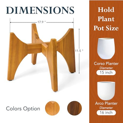 KUTE NEST 11.5" H x 17.9" W Acacia Solid Wood Plant Stand - Golden Teak - color: Golden Teak, size: Low - Medium - 11.5"H x 17.9"W
