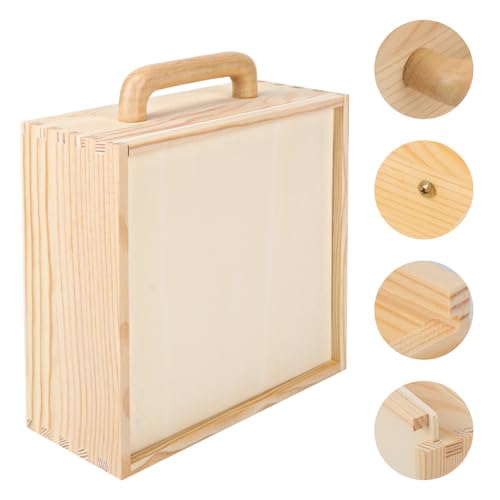 2 PCS Wood Boxes for Crafts, 8.86 x 8.86 x 3.35 Inch Wooden Box with Sliding Lid, Unfinished Wood Box with Handle for Party, DIY, Birthday - size: 2 Pack 8.86 x 8.86 x 3.35 inch