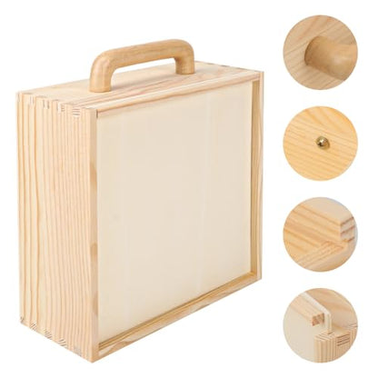 2 PCS Wood Boxes for Crafts, 8.86 x 8.86 x 3.35 Inch Wooden Box with Sliding Lid, Unfinished Wood Box with Handle for Party, DIY, Birthday - size: 2 Pack 8.86 x 8.86 x 3.35 inch