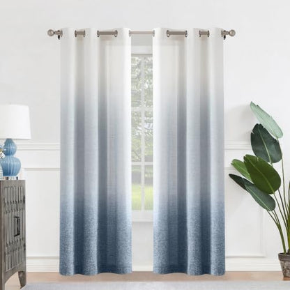 Central Park Ombre Semi Sheer Curtain, Cream White to Indigo, 40" Wx84 Lx2 - color: Indigo Blue, size: 40"W x 84"L (Pack of 2)
