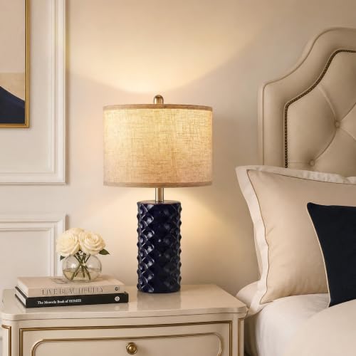 Star Diamond Ceramic Table Lamps Set of 2 - Dark Blue Nightstand Lamps 23" - color: Dark Blue