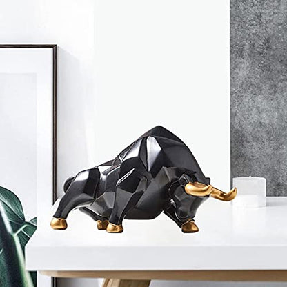 Bull Statue Abstract Bull Sculpture Resin Wolf Figurine Animal Wildlife Ornaments for Living Room Bedroom Office Cabinets - Black S Head Down