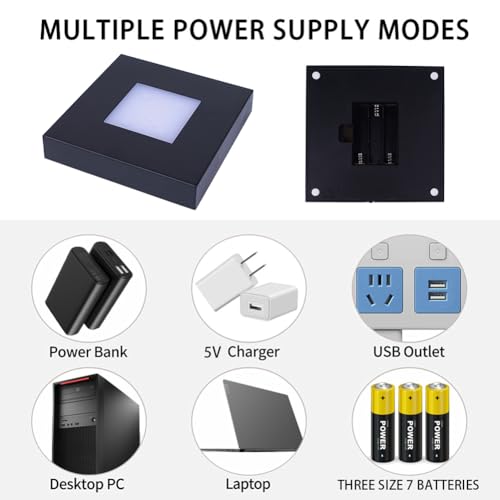 4.33 inch LED Multimodal Multicolor Light Stand Base - Black Square Display Base for 3D Crystal Glass Art - USB/Battery Powered Crystal Stand - color: D-multi-mode Black Base